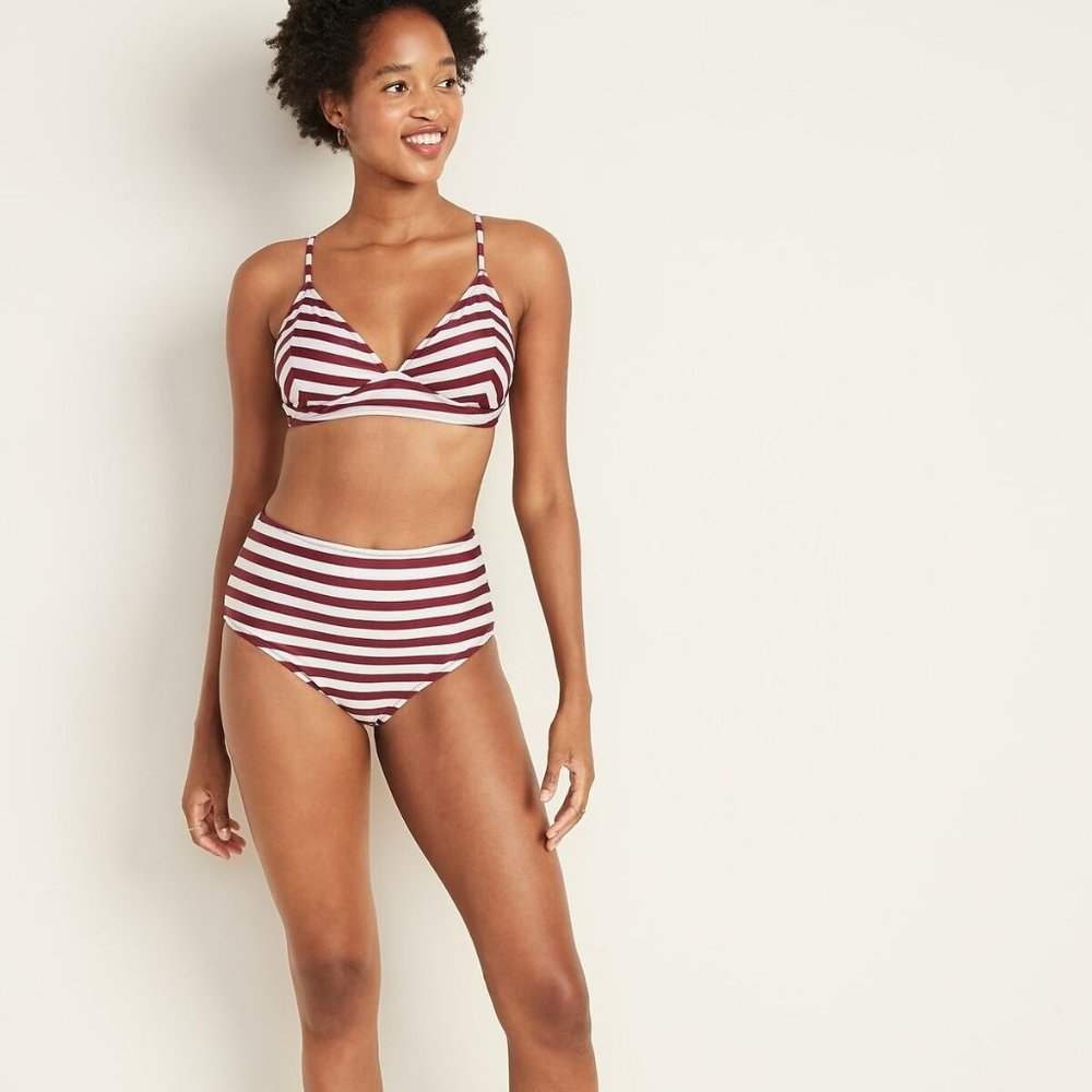 High Waisted Swim Bottom Stripe Medium